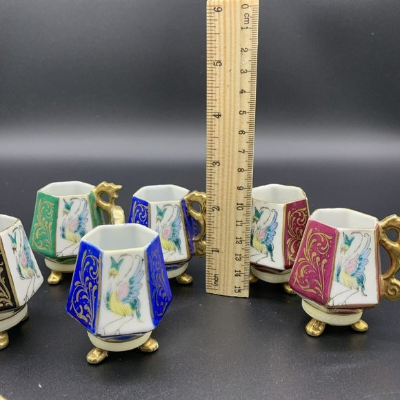 Lot 12pc Vintage Ardalt Lenwile Japan Footed Mini Tea Cup & Saucer Floral & Bird - Picture 10 of 12